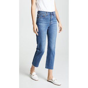 Levi's Wedgie Straight High Rise Medium Wash Blue Jeans Raw Hem Button Fly